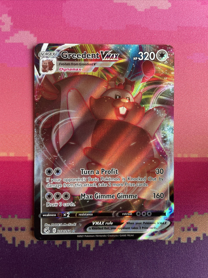 Pokemon Card Greedent VMAX 218/264 Ultra Rare Fusion Strike  Near Mint