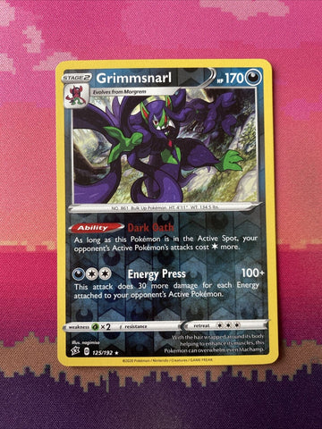 Pokemon Card Grimmsnarl Rebel Clash Reverse Holo Rare 125/192 Near Mint