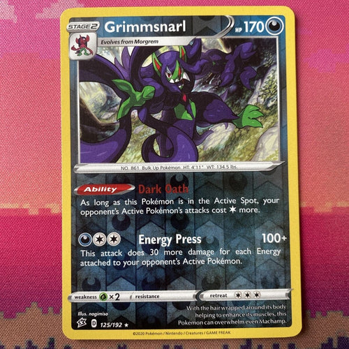 Pokemon Card Grimmsnarl Rebel Clash Reverse Holo Rare 125/192 Near Mint