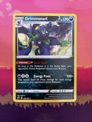 Pokemon Card Grimmsnarl Rebel Clash Holo Rare 125/192 Near Mint