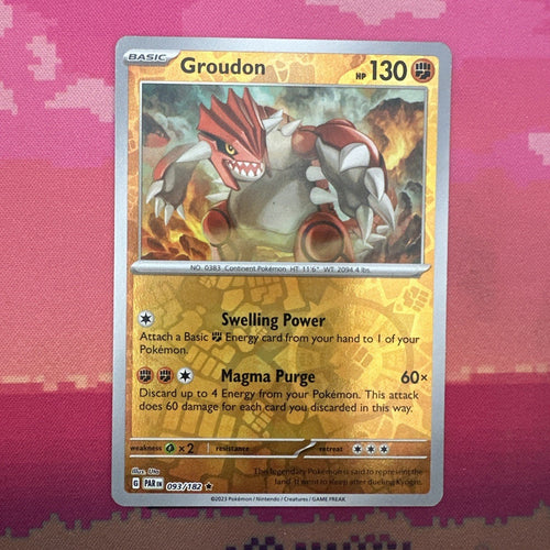 Pokemon Card Groudon Paradox Rift Reverse Holo Rare 093/182 Near Mint