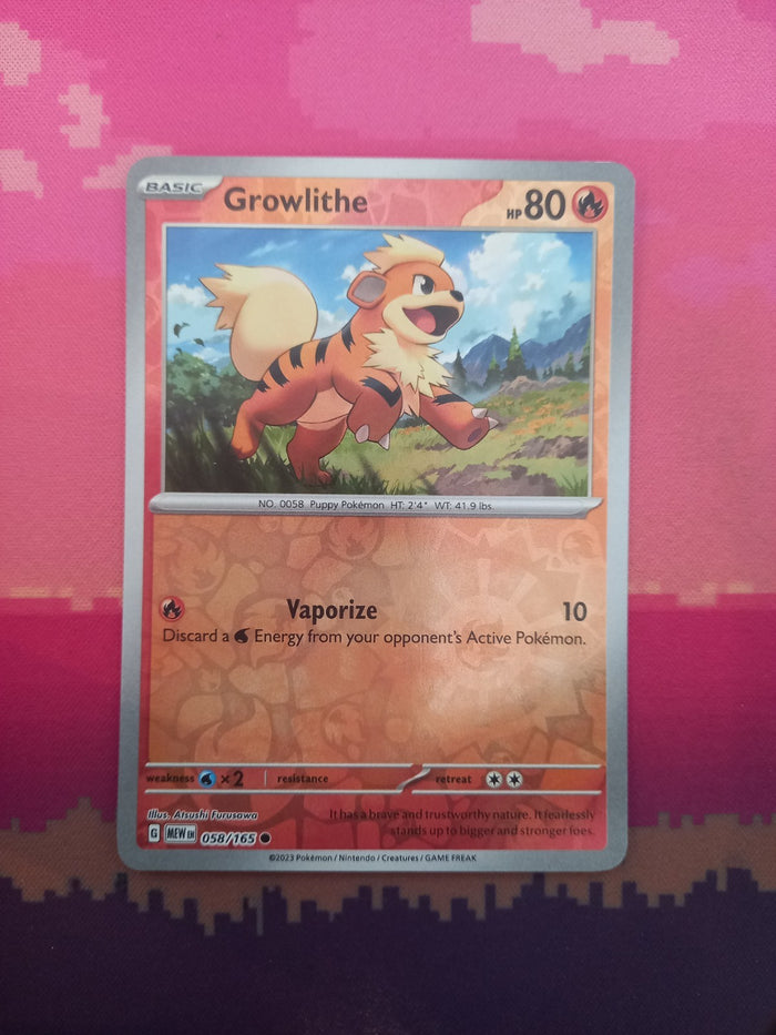 Pokemon Card Growlithe Scarlet & Violet 151 Reverse Holo 058/165 Near Mint