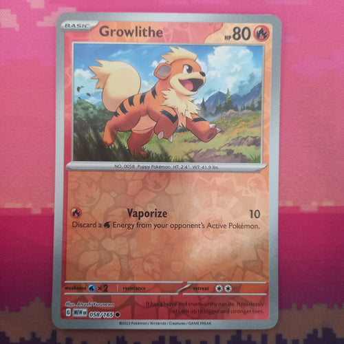 Pokemon Card Growlithe Scarlet & Violet 151 Reverse Holo 058/165 Near Mint