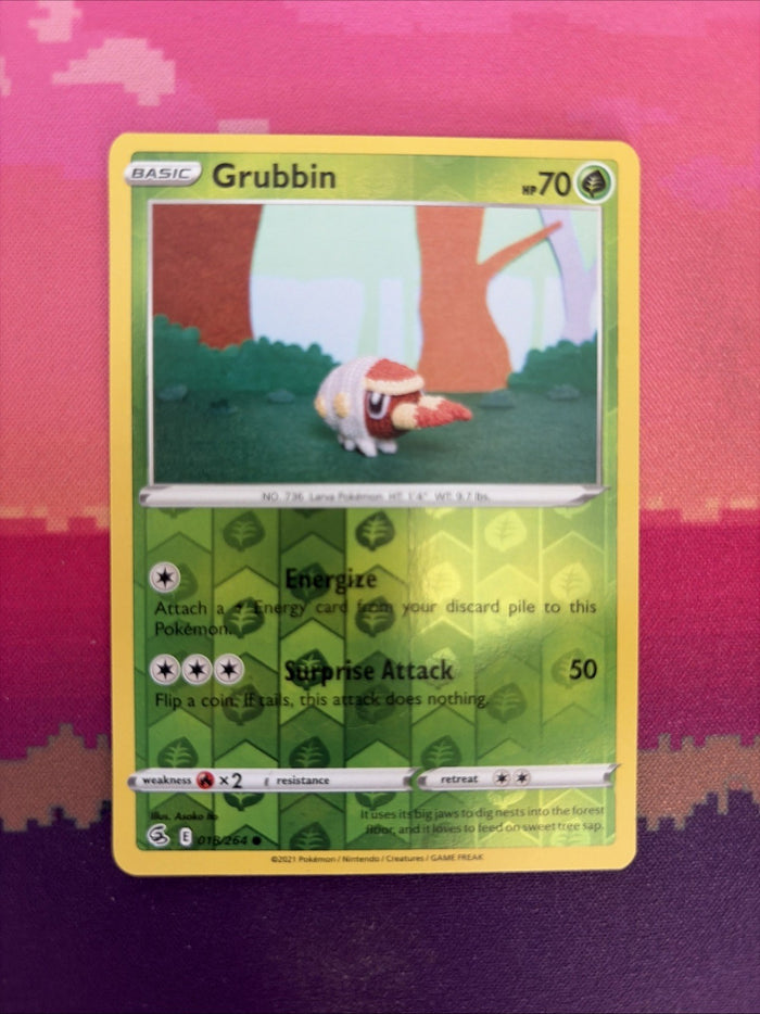 Pokemon Card Grubbin Fusion Strike Reverse Holo Common 018/264 Near Mint