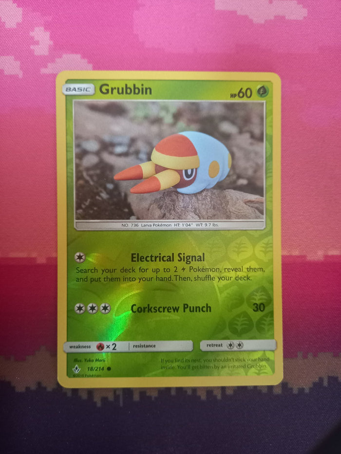 Pokemon Card Grubbin Unbroken Bonds Reverse Holo Common 18/214 Near Mint