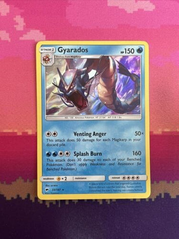 Pokemon Card Gyarados Burning Shadows Holo Rare 33/147 Near Mint