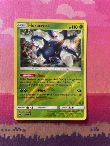 Pokemon Card Heracross Burning Shadows Reverse Holo Rare 11/147 Near Mint