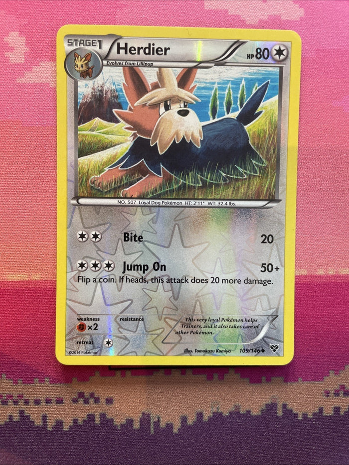 Pokemon Card Herdier XY Base Set Reverse Holo Uncommon 109/146 Near Mint