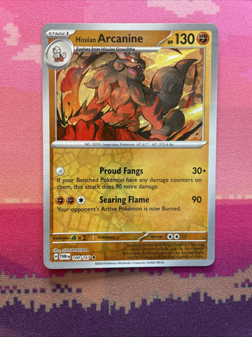 Pokemon Card Hisuan Arcanine Twilight Masquerade Reverse Holo Rare 100/167 NM
