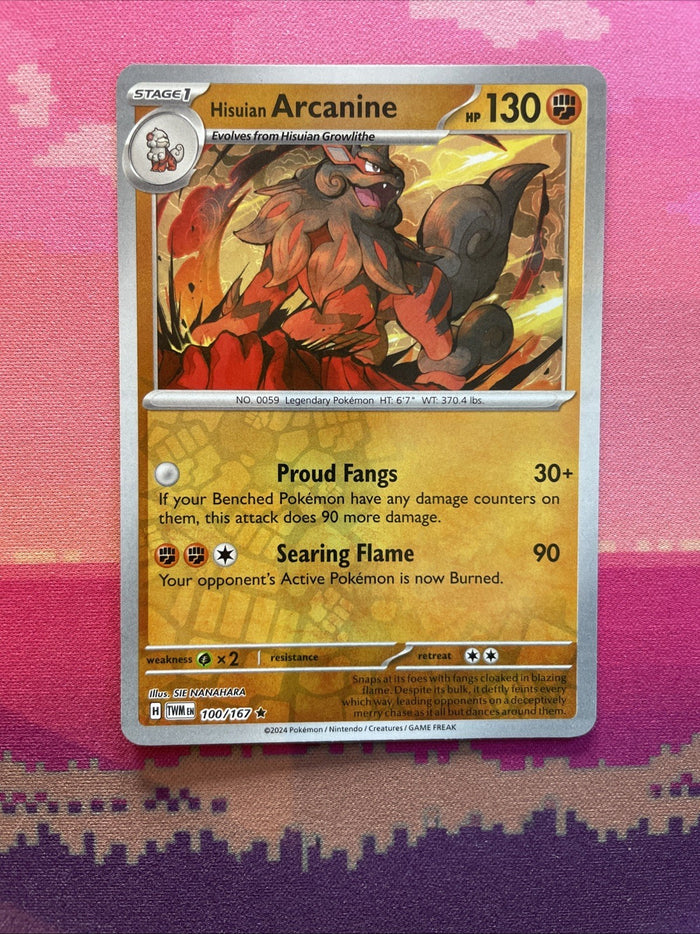 Pokemon Card Hisuan Arcanine Twilight Masquerade Reverse Holo Rare 100/167 NM