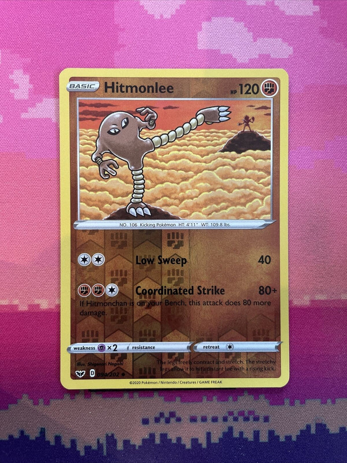 Pokemon Card Hitmonlee Sword & Shield Reverse Holo 094/202 Near Mint