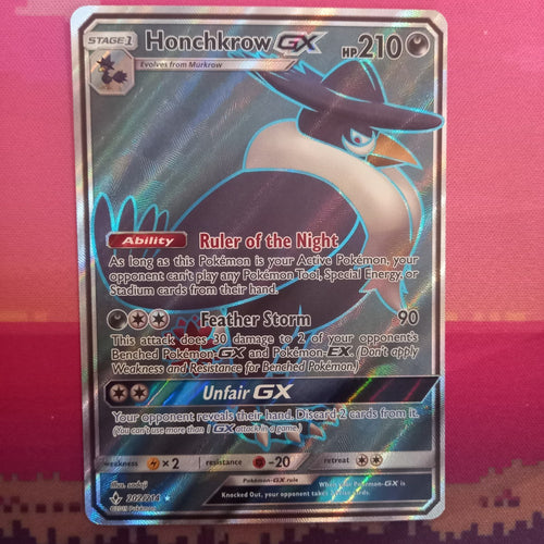 Pokemon Card Honchkrow GX 202/214 Ultra Rare Unbroken Bonds Near Mint