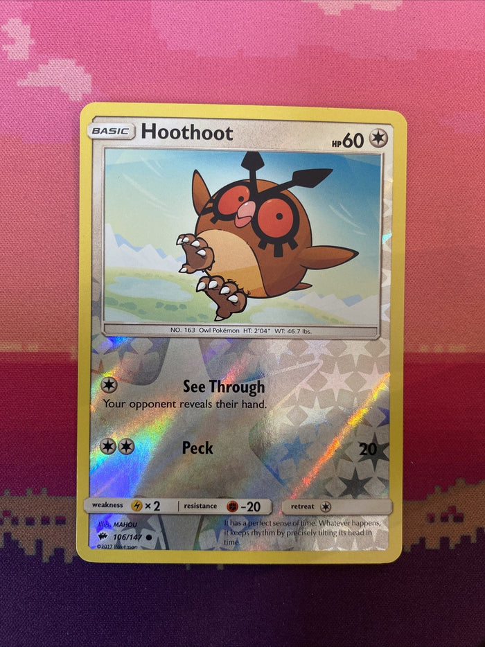 Pokemon Card Hoothoot Burning Shadows Reverse Holo Common 106/147 Near Mint