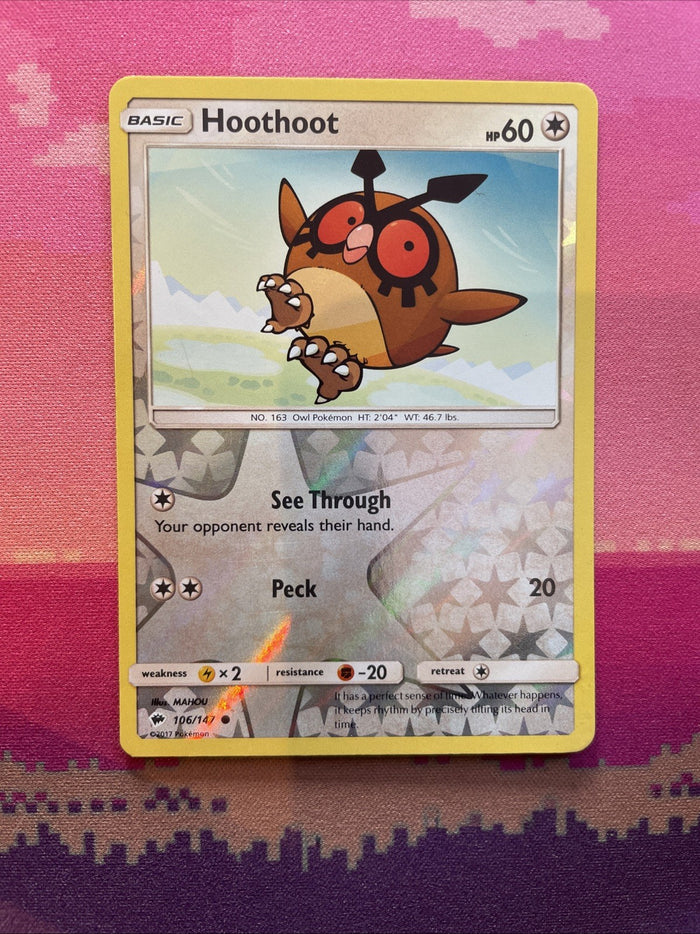 Pokemon Card Hoothoot Burning Shadows Reverse Holo 106/147 Near Mint