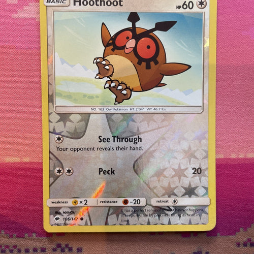 Pokemon Card Hoothoot Burning Shadows Reverse Holo 106/147 Near Mint