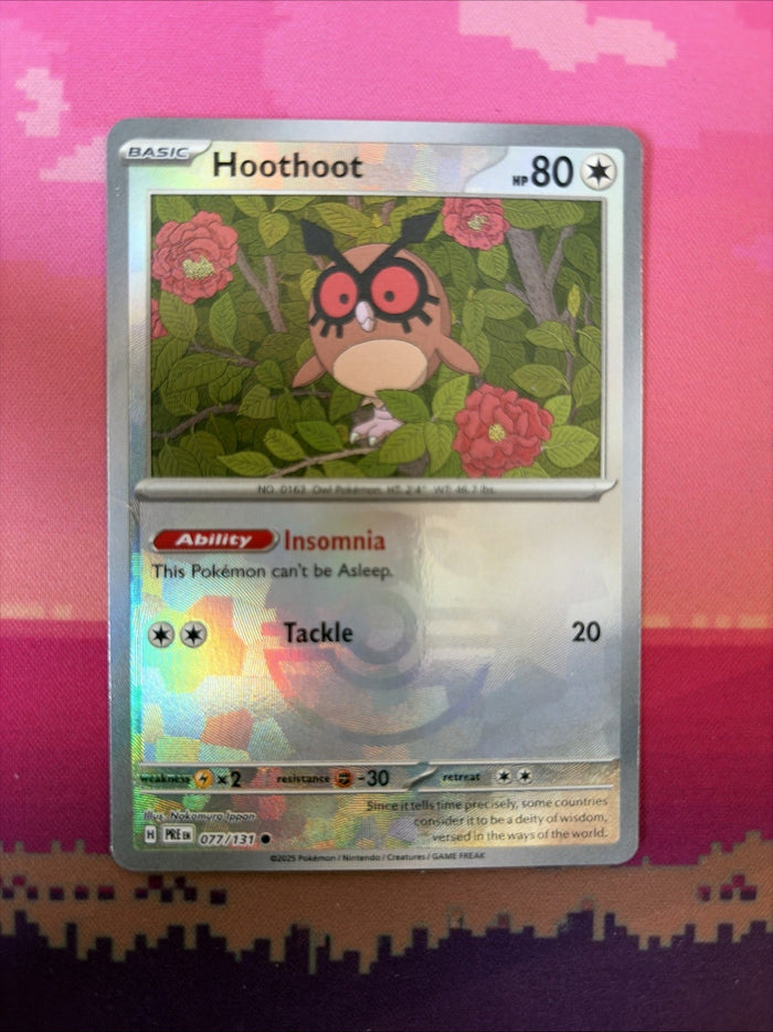 Pokemon Card Hoothoot Prismatic Evolutions Master Ball Reverse 077/131 NM