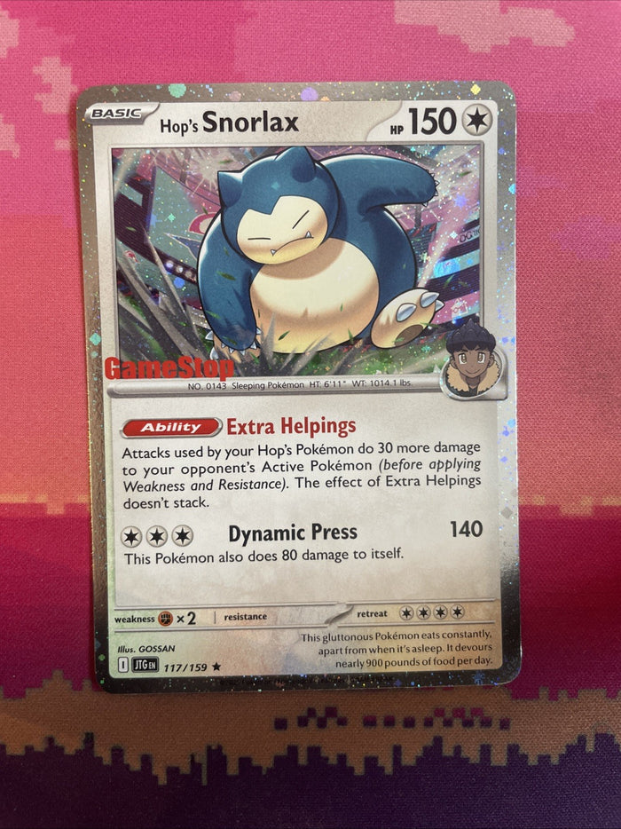 Pokemon Card Hop's Snorlax 117/159 GAMESTOP STAMPED Journey Together Near Mint