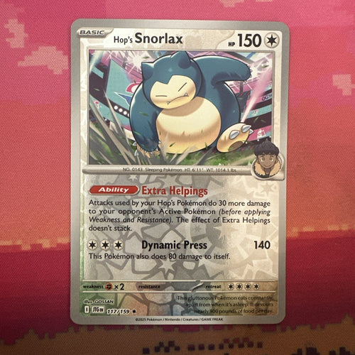 Pokemon Card Hop's Snorlax Journey Together Reverse Holo Rare 117/159 Near Mint