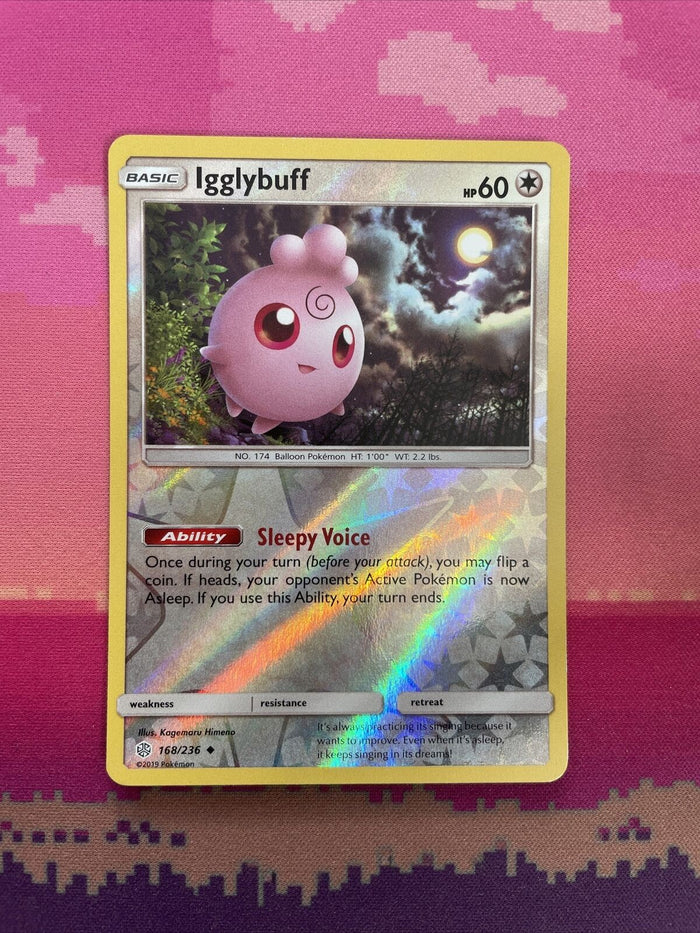 Pokemon Card Igglybuff Cosmic Eclipse Reverse Holo Uncommon 168/236 Near Mint
