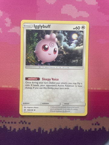 Pokemon Card Igglybuff Cosmic Eclipse Uncommon 168/236 Near Mint