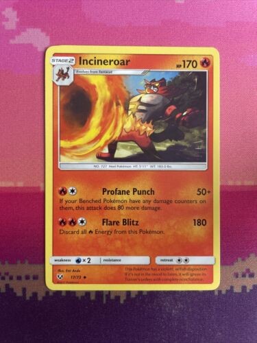Pokemon Card Incineroar Shining Legends Uncommon 17/73 Near Mint