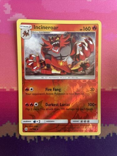 Pokemon Card Incineroar Sun & Moon Reverse Holo Rare 26/149 Near Mint
