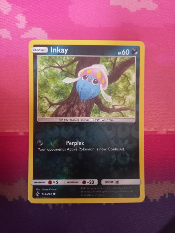 Pokemon card Inkay 118/214 Reverse Holo Unbroken Bonds Near Mint