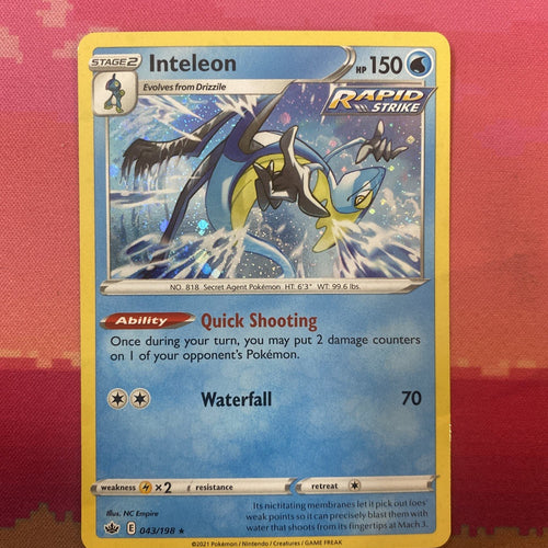 Pokemon Card Inteleon Chilling Reign Cosmo Holo Rare 043/198 Near Mint