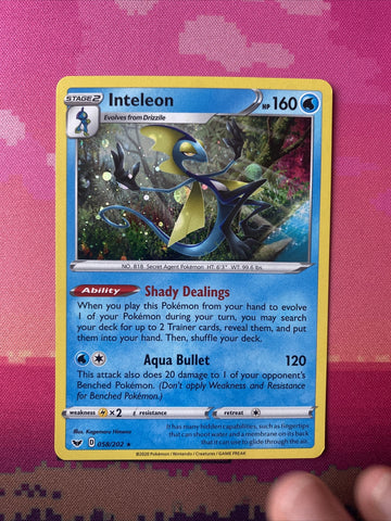 Pokemon Card Inteleon Sword & Shield Cosmo Holo Rare 058/202 Near Mint