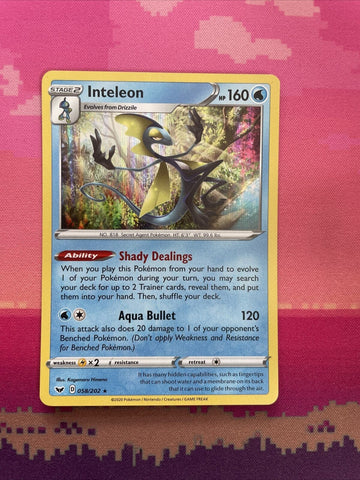 Pokemon Card Inteleon Sword & Shield Holo Rare 058/202 Near Mint