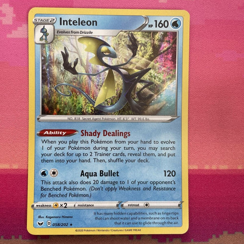 Pokemon Card Inteleon Sword & Shield Holo Rare 058/202 Near Mint