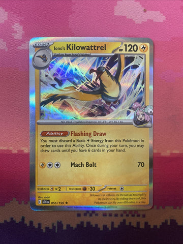 Pokemon Card Iono's Kilowattrel Journey Together Holo Rare 055/159 Near Mint