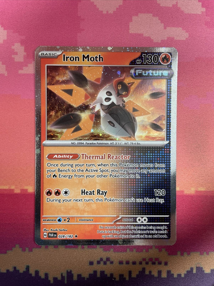 Pokemon Card Iron Moth Paradox Rift Cosmo Holo Rare 028/182 Near Mint