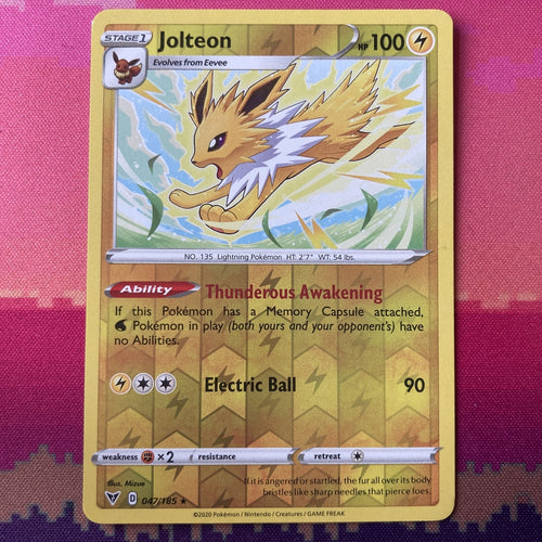 Pokemon Card Jolteon Vivid Voltage Reverse Holo Rare 047/185 Near Mint