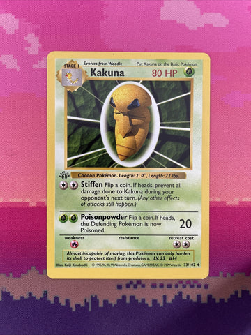 Pokemon Card Kakuna Shadowless 1st Edition Base Set Uncommon 33/102 Near Mint