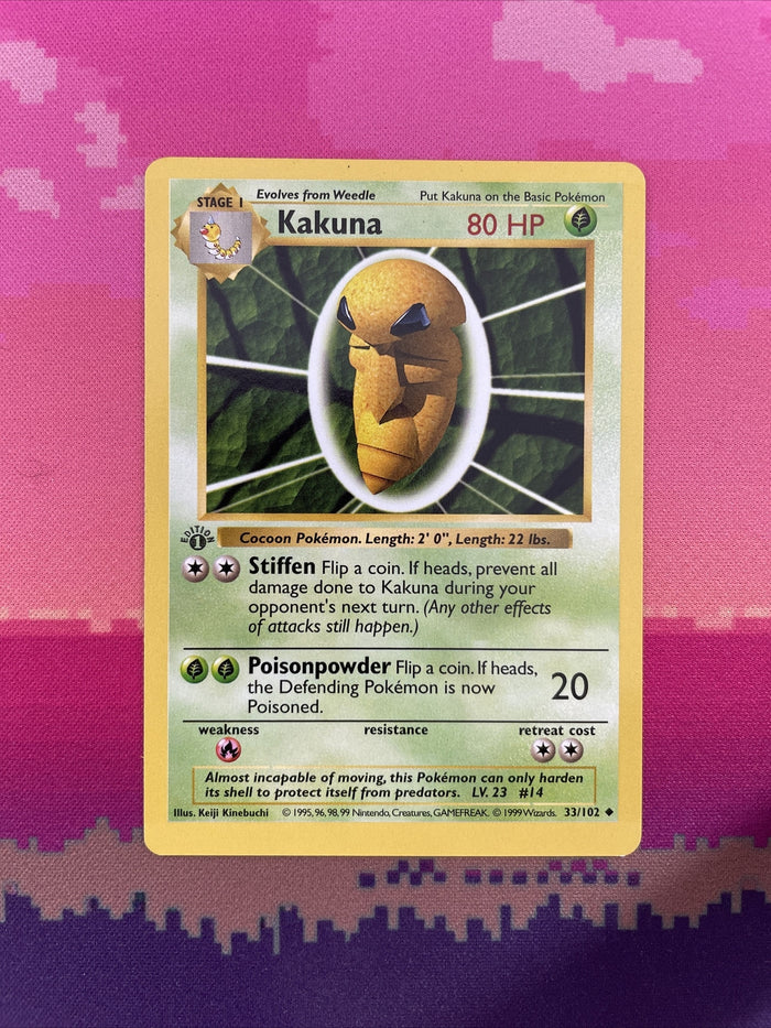 Pokemon Card Kakuna Shadowless 1st Edition Base Set Uncommon 33/102 Near Mint