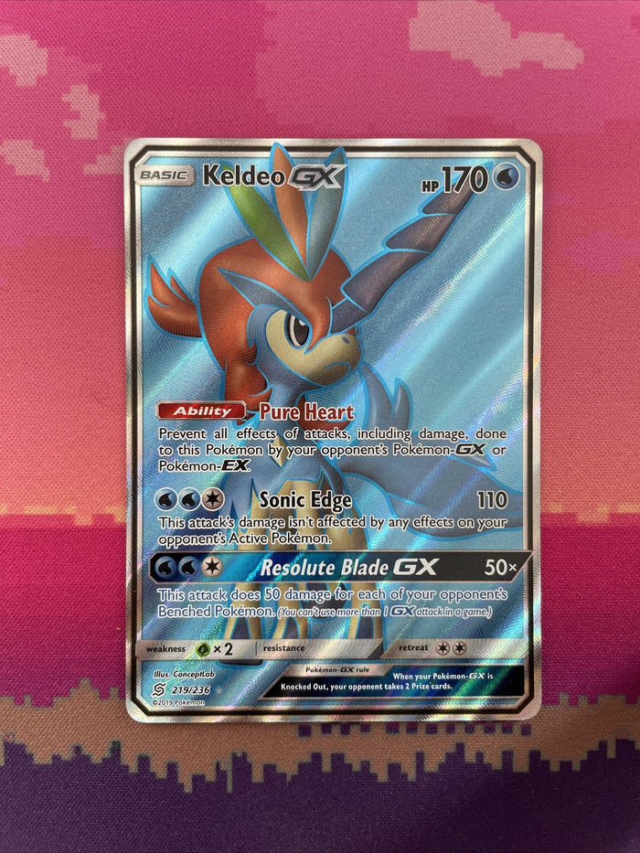 Pokemon Card Keldeo GX 219/236 Full Art Ultra Rare Unified Minds Near Mint