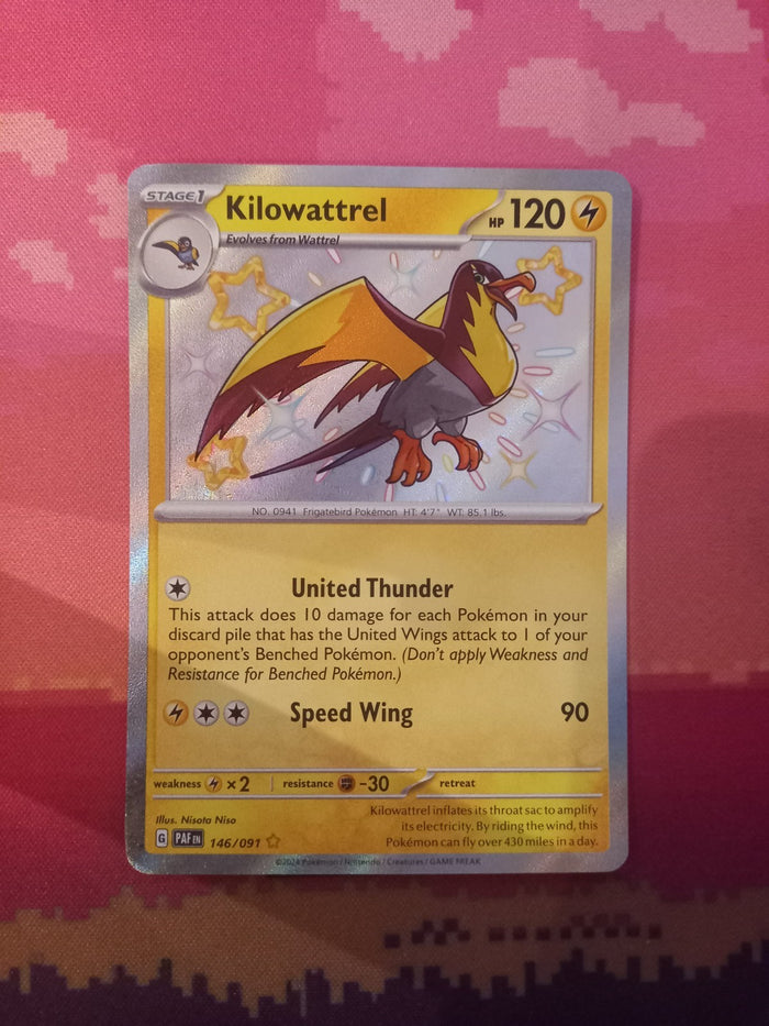 Pokemon Card Kilowattrel 146/091 Shiny Paldean Fates Near Mint
