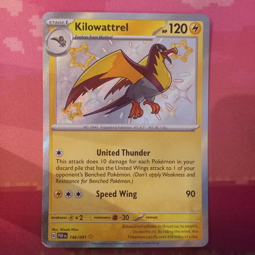 Pokemon Card Kilowattrel 146/091 Shiny Paldean Fates Near Mint