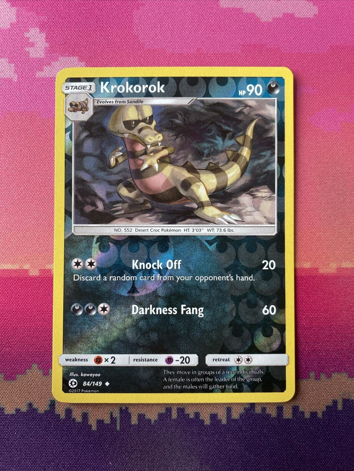 Pokemon Card Krokorok Sun & Moon Reverse Holo Uncommon 84/149 Near Mint