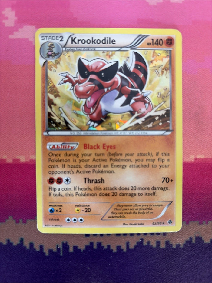 Pokemon Card Krookodile Emerging Powers Cracked Ice Holo Rare 62/98 Near Mint