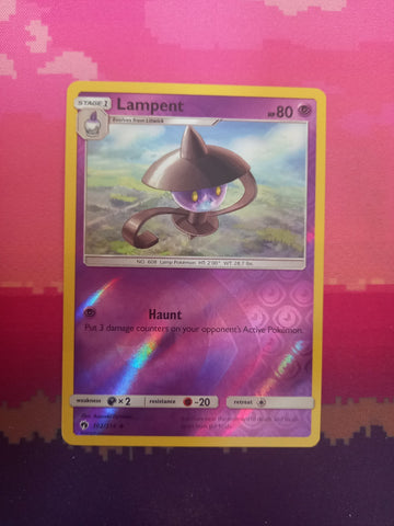 Pokemon card Lampent 102/214 Reverse Holo Lost Thunder Near Mint