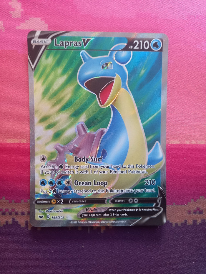 Pokemon Card Lapras V 189/202 Ultra Rare Sword & Shield Near Mint