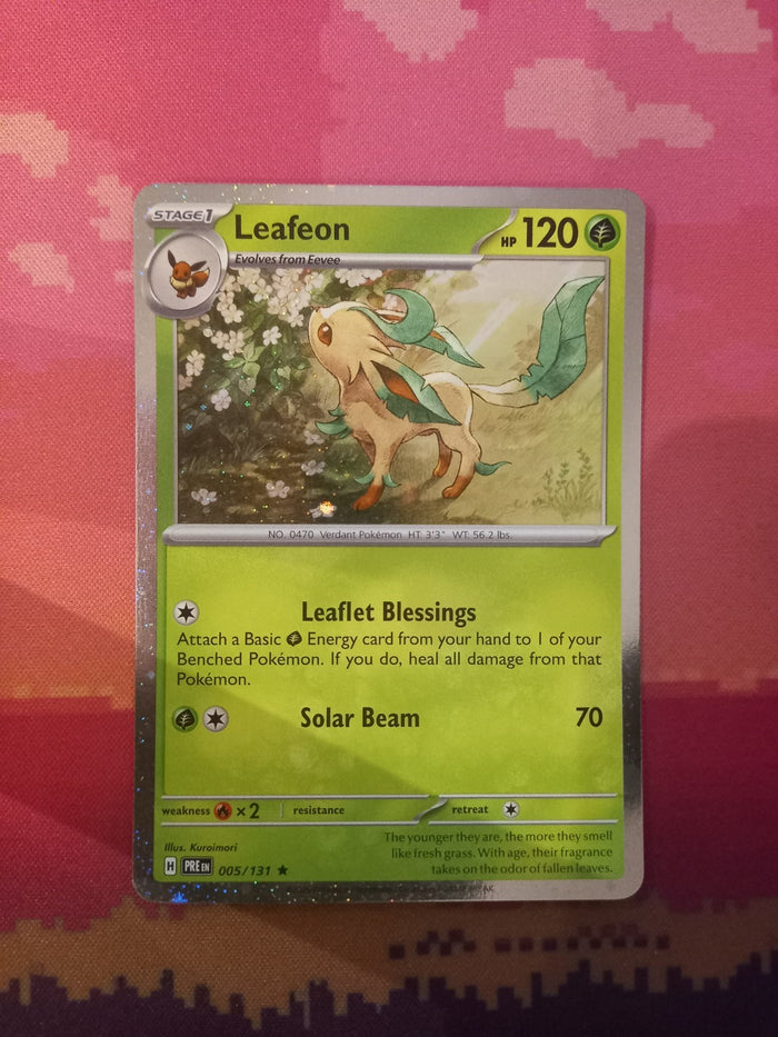 Pokemon Card Leafeon Prismatic Evolutions Cosmo Holo Rare 005/131 Near Mint