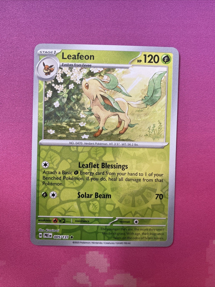Pokemon Card Leafeon Prismatic Evolutions Reverse Holo Rare 005/131 Near Mint