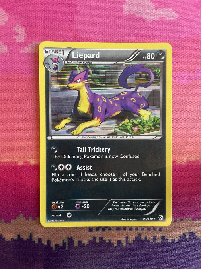 Pokemon Card Liepard Boundaries Crossed Holo Rare 91/149 Near Mint