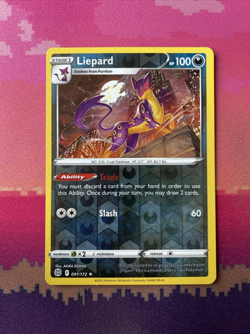 Pokemon Card Liepard Brilliant Stars Reverse Holo Rare 091/172 Near Mint