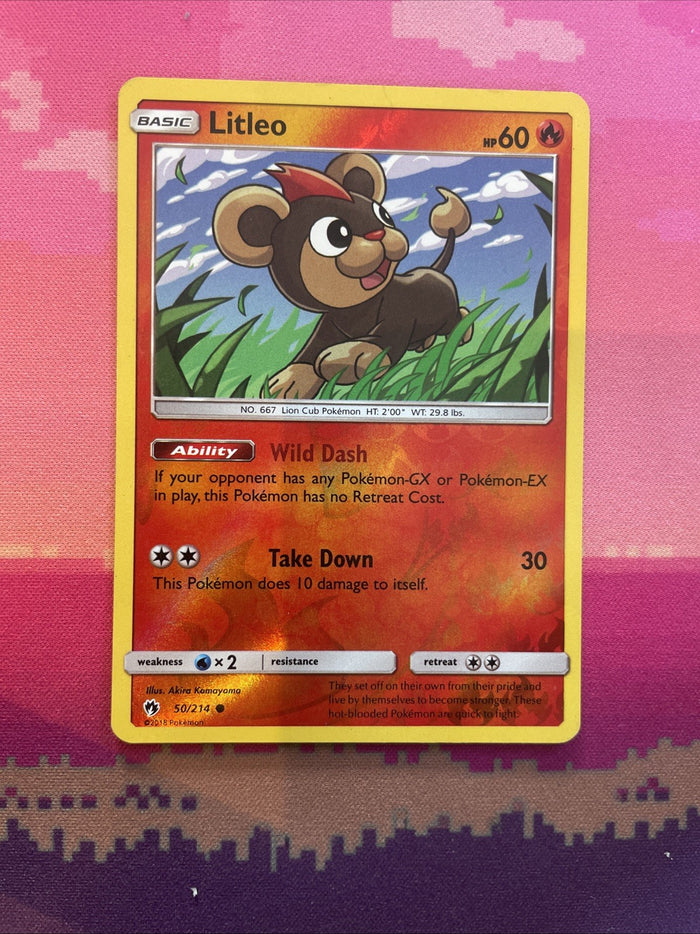 Pokemon Card Litleo Lost Thunder Reverse Holo Common 50/214 Near Mint