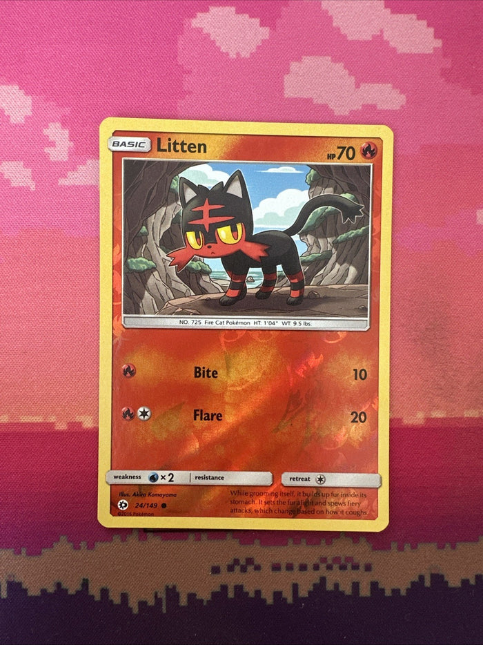 Pokemon Card Litten Sun & Moon Reverse Holo  24/149 Near Mint