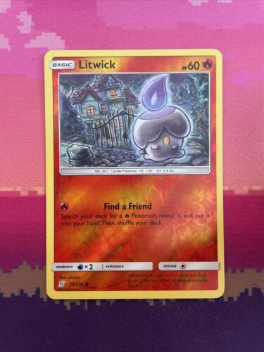 Pokemon Card Litwick Unified Minds Reverse Holo 28/236 Near Mint